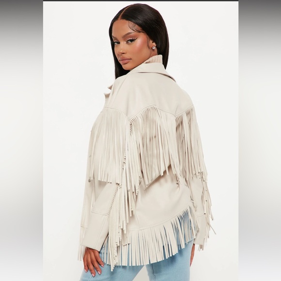 Ivory Faux Leather Fringe Jacket - Size M - Picture 3 of 4